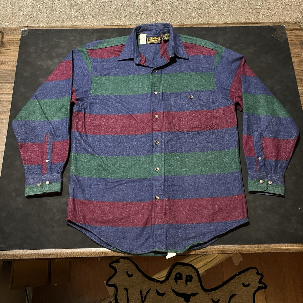 Vintage Eddie Bauer Serape Jacket Chamois Rainbow Shirt Flannel 70s Striped USA